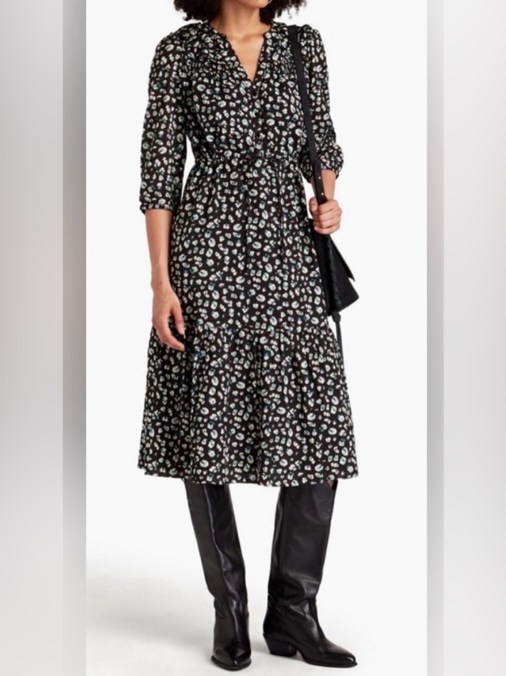 ba&sh Black leopard-Print Tie-Waist Midi Dress